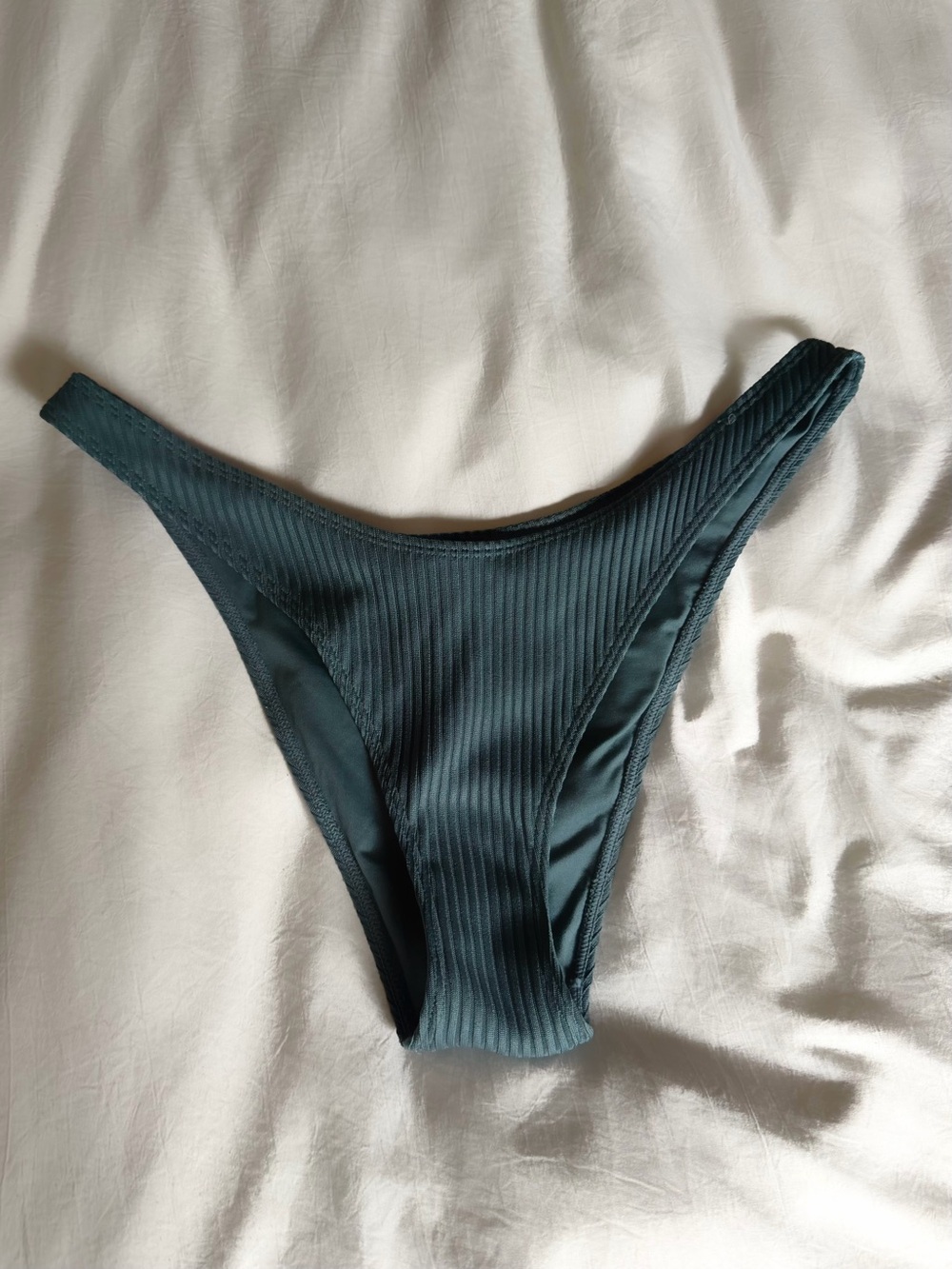Ribbed High-Leg Bikini Bottom in Deep Teal